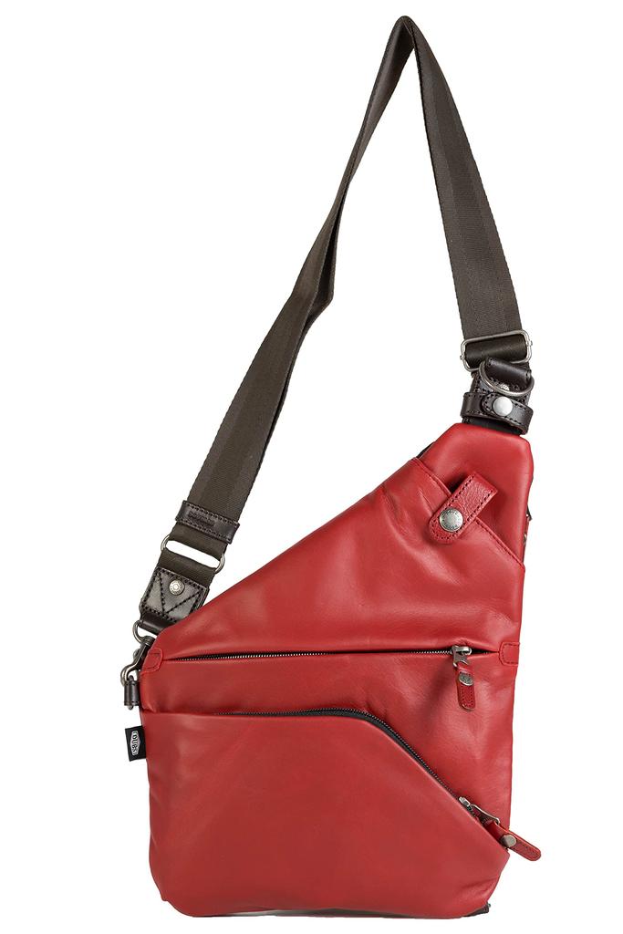 DOUBLES Body Genuine Men's One-Shoulder Bag, Stylish, Leather, Small, Red, JMO-7450