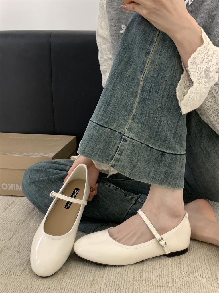 Fashion Spring New Round Toe Women Mary Jane Flats Shoes Shallow Ladies Casual Ballet Shoes Soft Sole Eelgant Leather Shoes