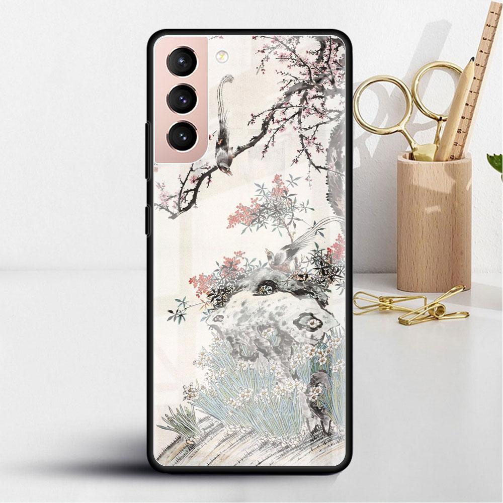Glass Case For Samsung Galaxy S22 S20 FE S21 5G S10 S9 Plus Note 10 20 Lite Tempered Phone Cover Tiger Crane ART