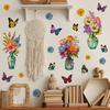 3 Pcs Painted Vase and Butterflies Wall Stickers, Removable Self-Adhesive Flower Vase Wall Decor Wall Art, Waterproof Decals for Bedroom Living