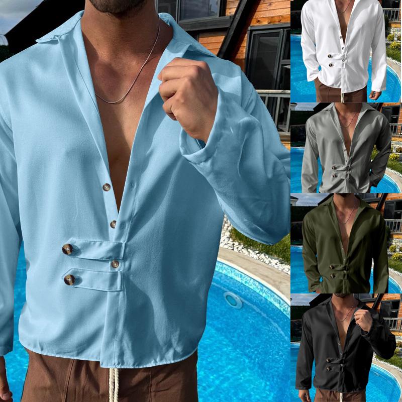 Plážový styl přeshraniční pánská košile s dlouhým rukávem ležérní volný čas klopa sportovní košile na knoflíky cardigan
