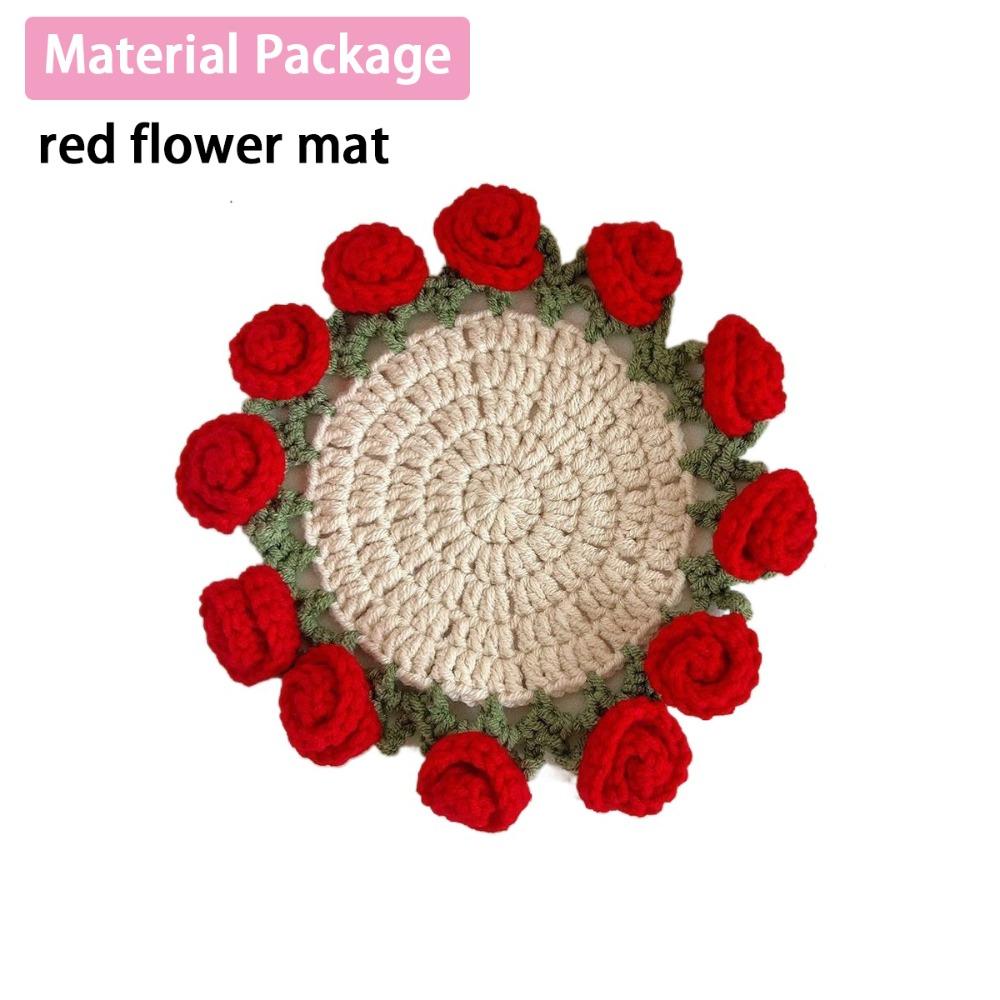 

New DIY Rose Bouquet Coaster Hand Knitted Mini Crochet Flower Pot Flower Coasters Mother s Day Gift