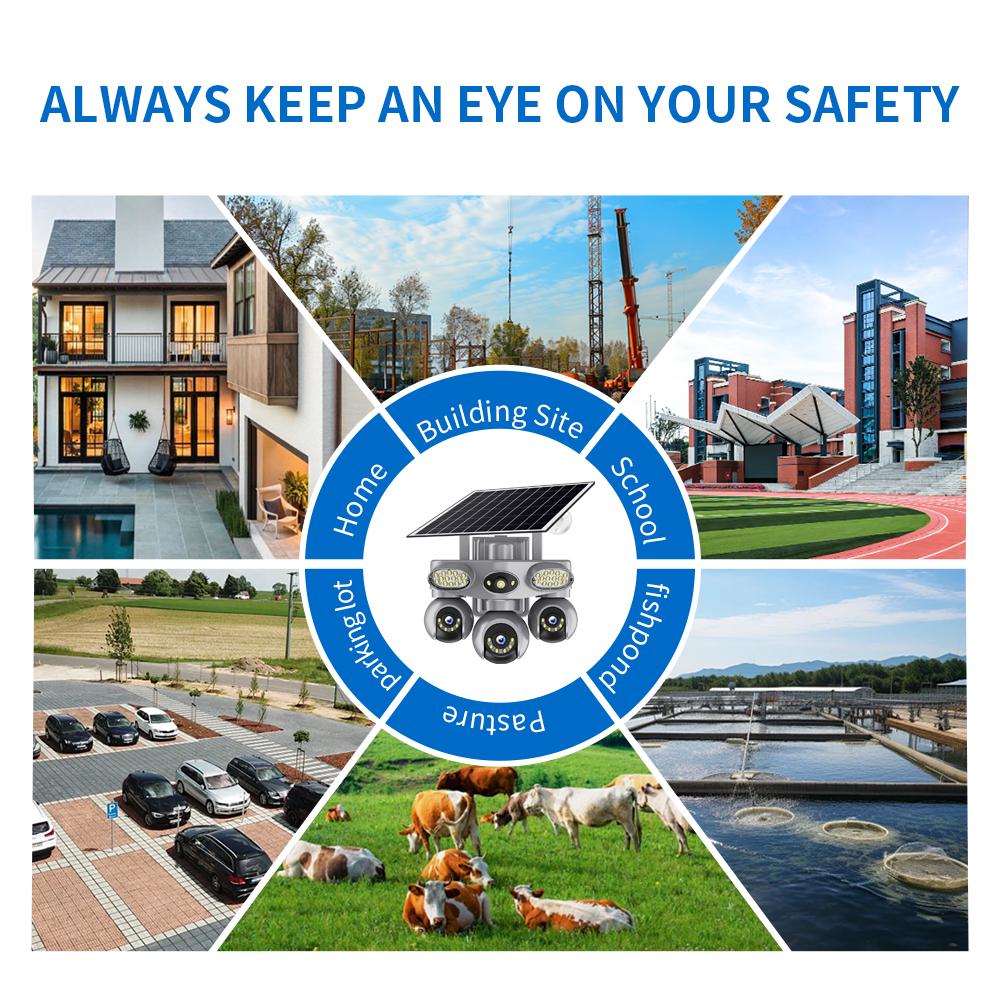 Solar PTZ Camera – 4G/WiFi Outdoor Security with 3-Screen View, Optional LED Light, 2-in-1 Surveillance & Night Lighting