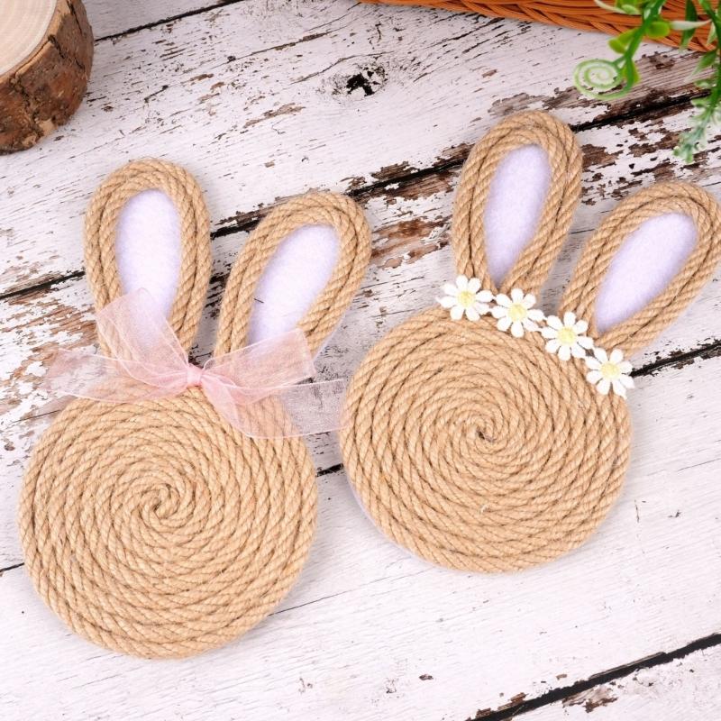 Unique Easter Themed Coasters Woven Rope Nonwoven Fabric Rabbit Shape Drink Mats Gift For Housewarmings Or Parties