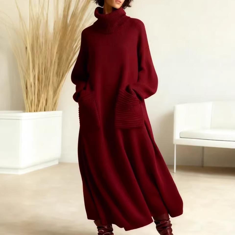 2025 Euro-American High-Neck Woolen Dress Coat