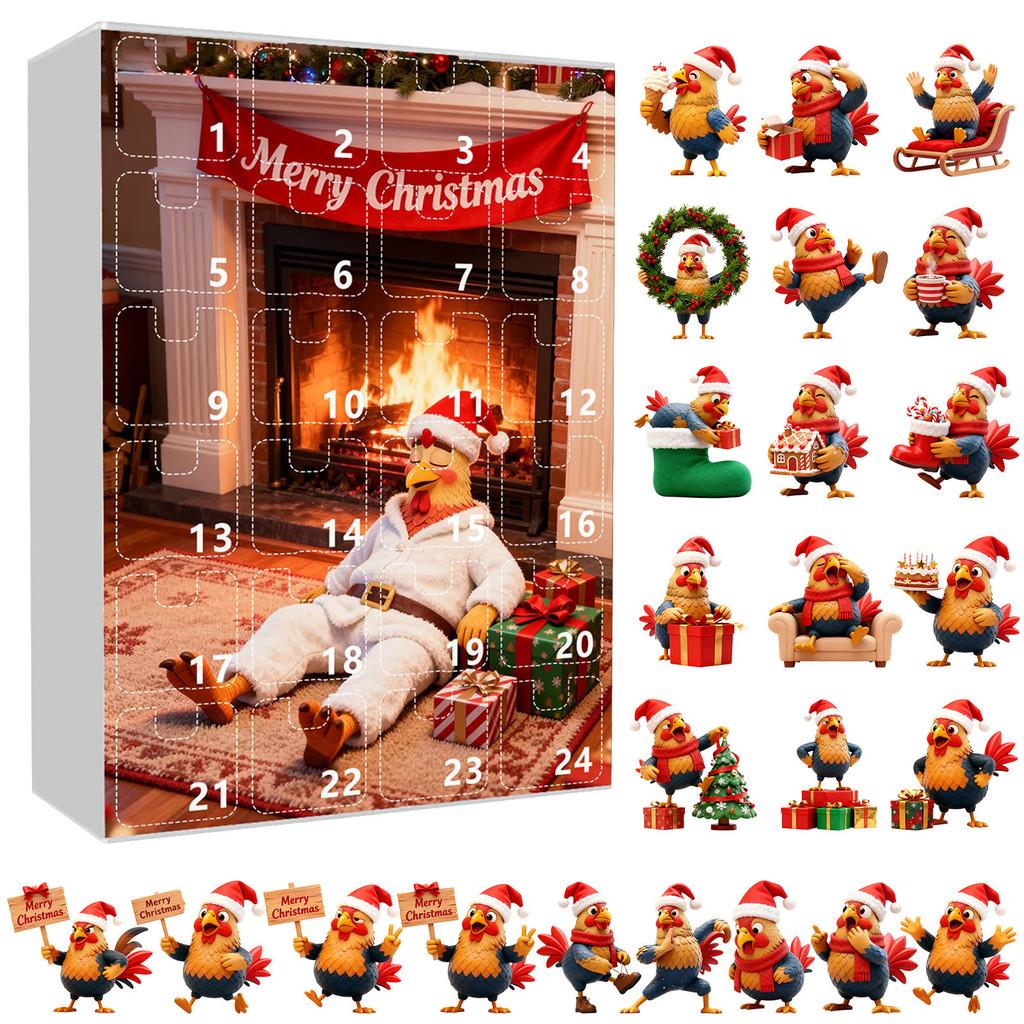 Christmas Countdown Box With Chicken Shaped Acrylic Tree Ornaments For Holiday Decor