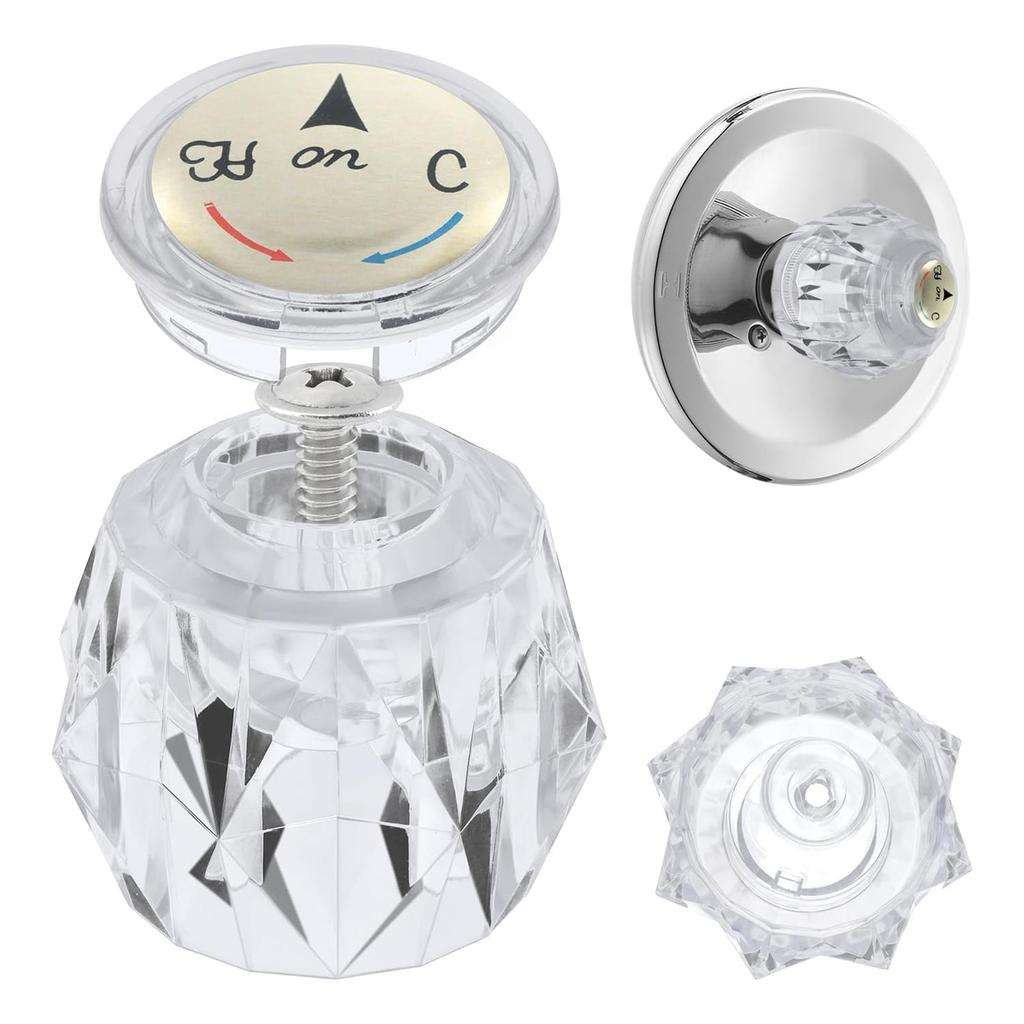 Geometric Shape Bathtub Faucet Knob Replacement Clear Acrylic Handle Hot Cold Water Control for RP2391 Compatibles