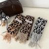 Vintage Leopards Print Tassels Scarf Soft Acrylic Neckerchief Warm Fashion Scarves for Women Warm Accessory