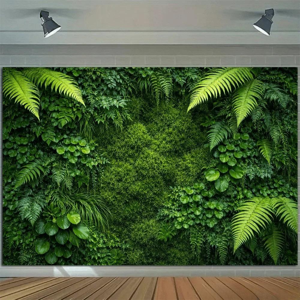 Dicke grüne Pflanzen Waldstil Thema Banner Dekoration Hintergrund, Geburtstagsparty, Heimdekoration Fotografie Hintergrundtuch