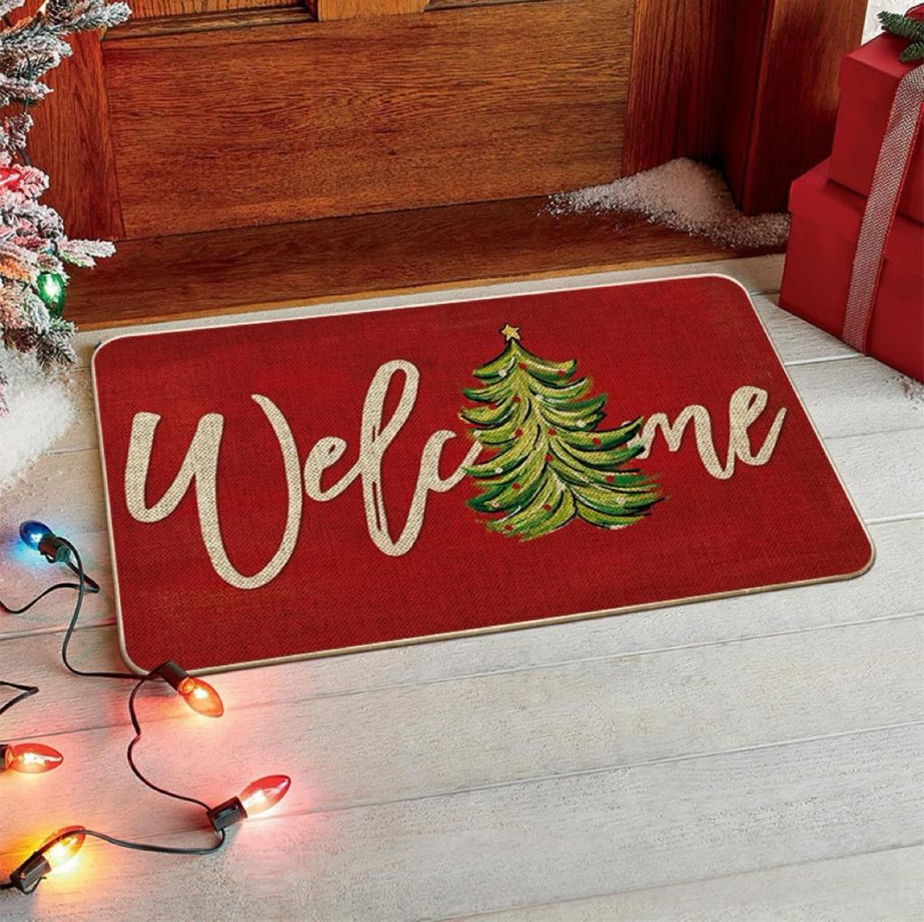Merry Christmas Santa Claus Welcome Carpet Party Living Room Sofa Bedroom Bedside Study Entrance Door Rug Non-slip Decor Mat