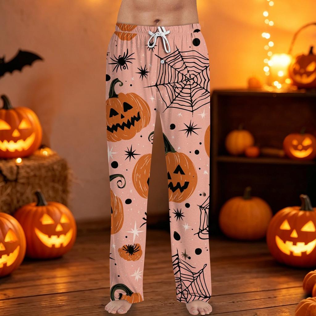 Men's Halloween Print Drawstring Lounge Pants Casual Sleepwear Comfortable Fit Soft Fabric Relaxed Style for Indoor and Outdoor Use