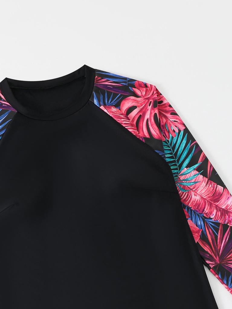 2025 Women's Plus Size Tankini: Two-Piece Long Sleeve Flat Leg Swimsuit