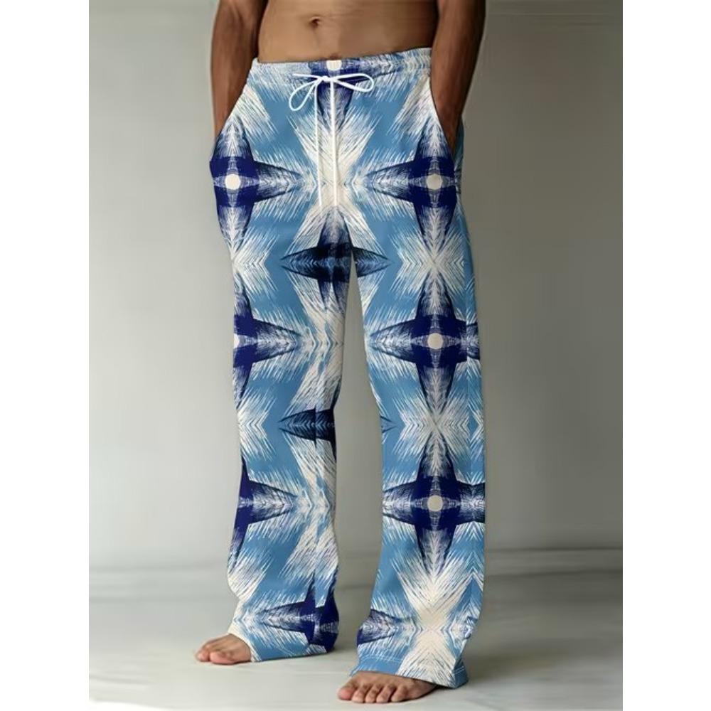 Men's 3D Geometric Pattern Printed Baggy Casual Trousers,  Elastic Drawstring Waist with Pockets, for Spring Summer Home Outdoor Vacation