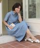 Ppaeppae Collared Neck Pocket Short Sleeve Shirt Denim Long Dress
