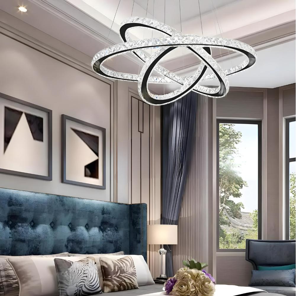 Crystal Chandelier Ceiling Hanging Lamp 3 Ring Mirror Living Room Cold