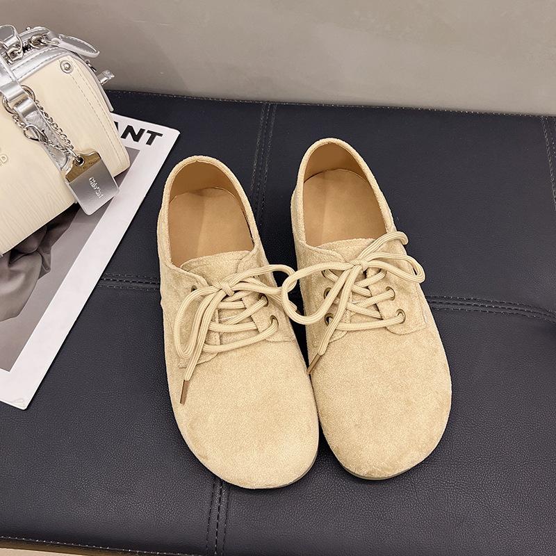 2025 spring new handmade imitation leather women's shoes Mori retro round head soft sole frosted leather versatile literary single shoes
