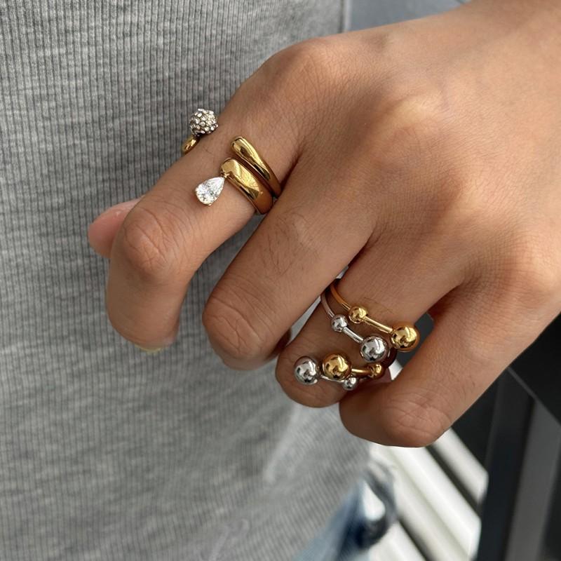 Stainless Steel Ring Gold Two-Tone Geometric Band Fashion Jewelry Women