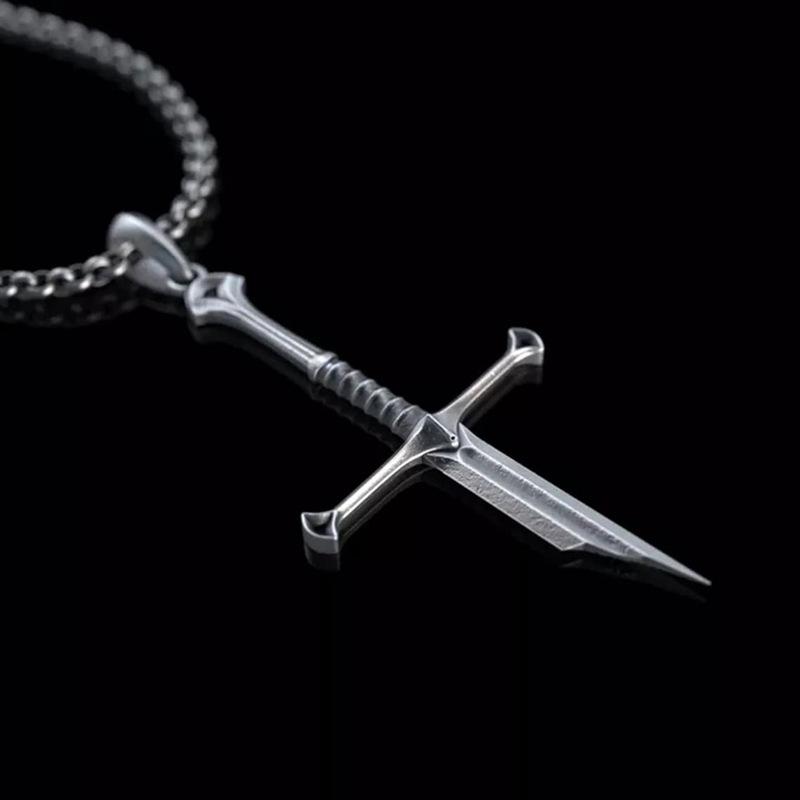 Silver Gothic Warrior Sword Pendant Necklace