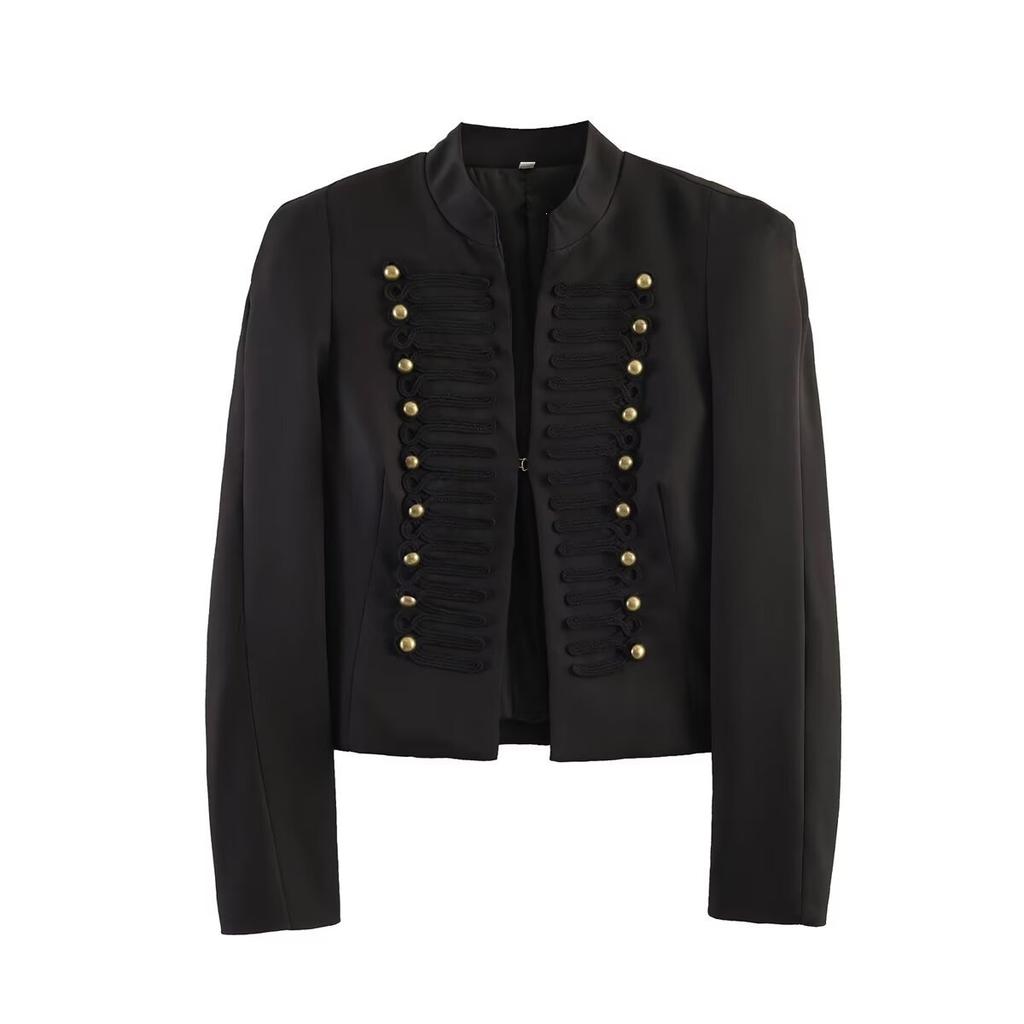 2026 summer new European and American cross-border women's clothing metal hook and strap shoulder pads slim suit jacket w107 8907