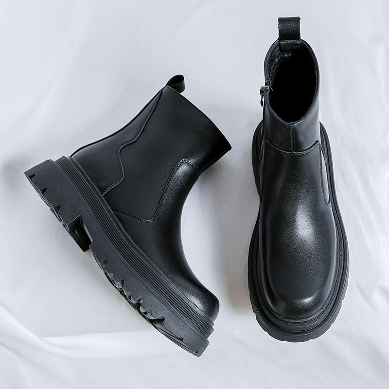 British Style Men Boots High Top Business Leather Shoes High Quality Casual  2024 Trend Non-Slip Zipper Motorcycle Boots