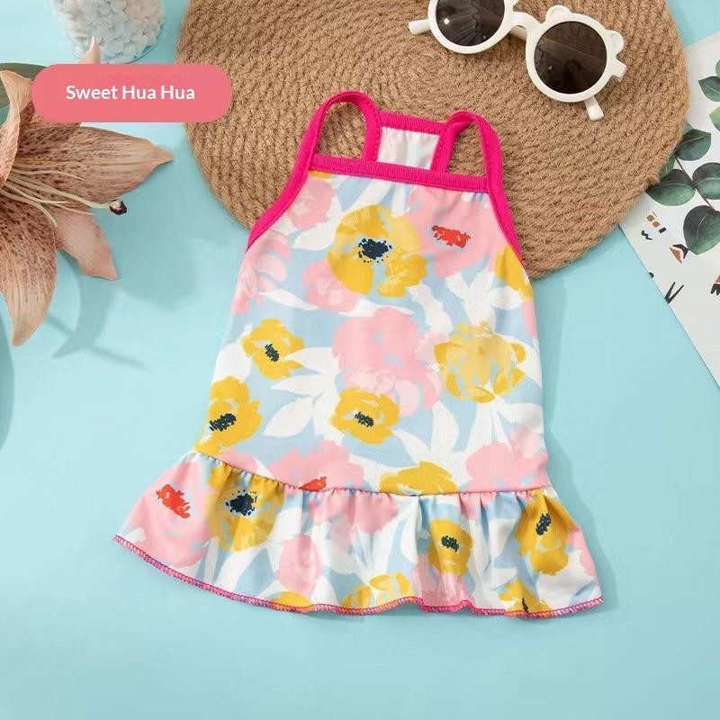 Cute Floral Pet Dog Sundress Soft Breathable Fabric Ruffle Hem For Small Dogs Summer Outdoor Daily Wear