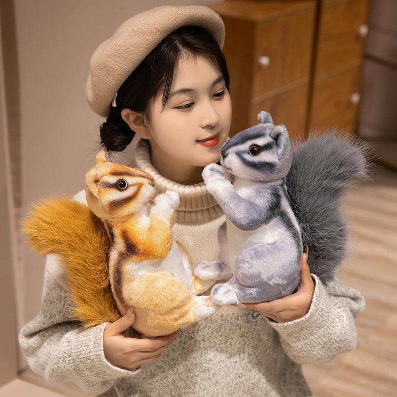 Cute Soft Stuffed Animals Doll Pillow Gift Realistic Squirrel Plush Adorbale Furry Hair Big Tail Toy