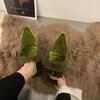 Women Luxury Velvet Mules Pointy Toe Slip-on Fur Sandals Ladies New Brand Design Outdoor Furry Slides Evening Party Heeled Shoes