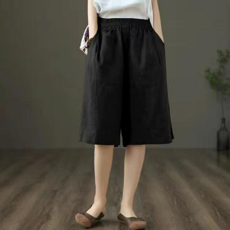 Women s Summer High-Waisted Cotton Linen Shorts - Slimming, Loose Fit, Wide-Leg Casual Pants 2XL