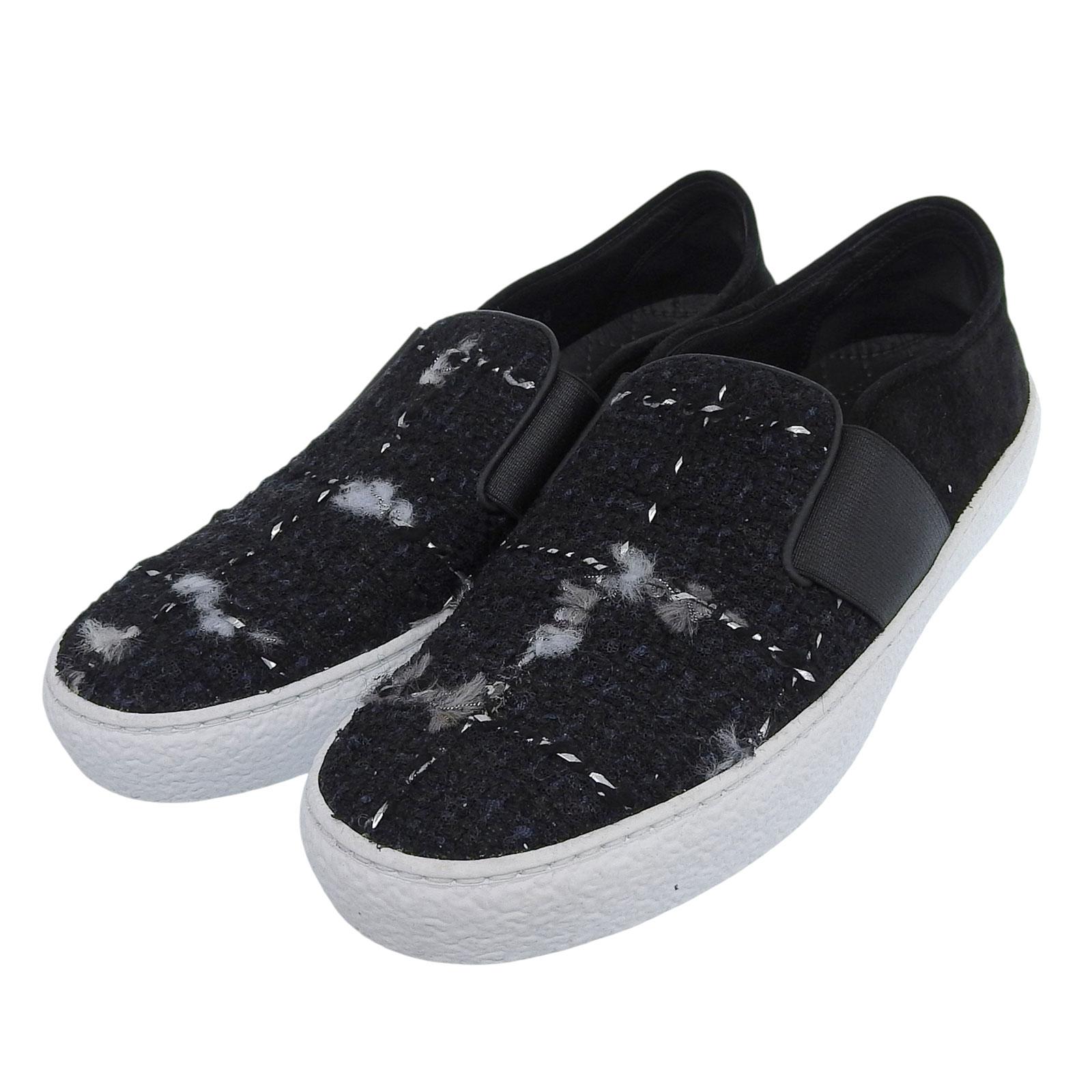 

CHANEL Slip-on COCO Mark accents black tweed Women 38 G31713 Used