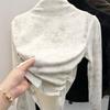 Women Tie-dye Turtleneck Thermal Underwear Top Fleece Lined Long Sleeve Slim Fit Casual Warm Knit Shirt For Autumn Winter