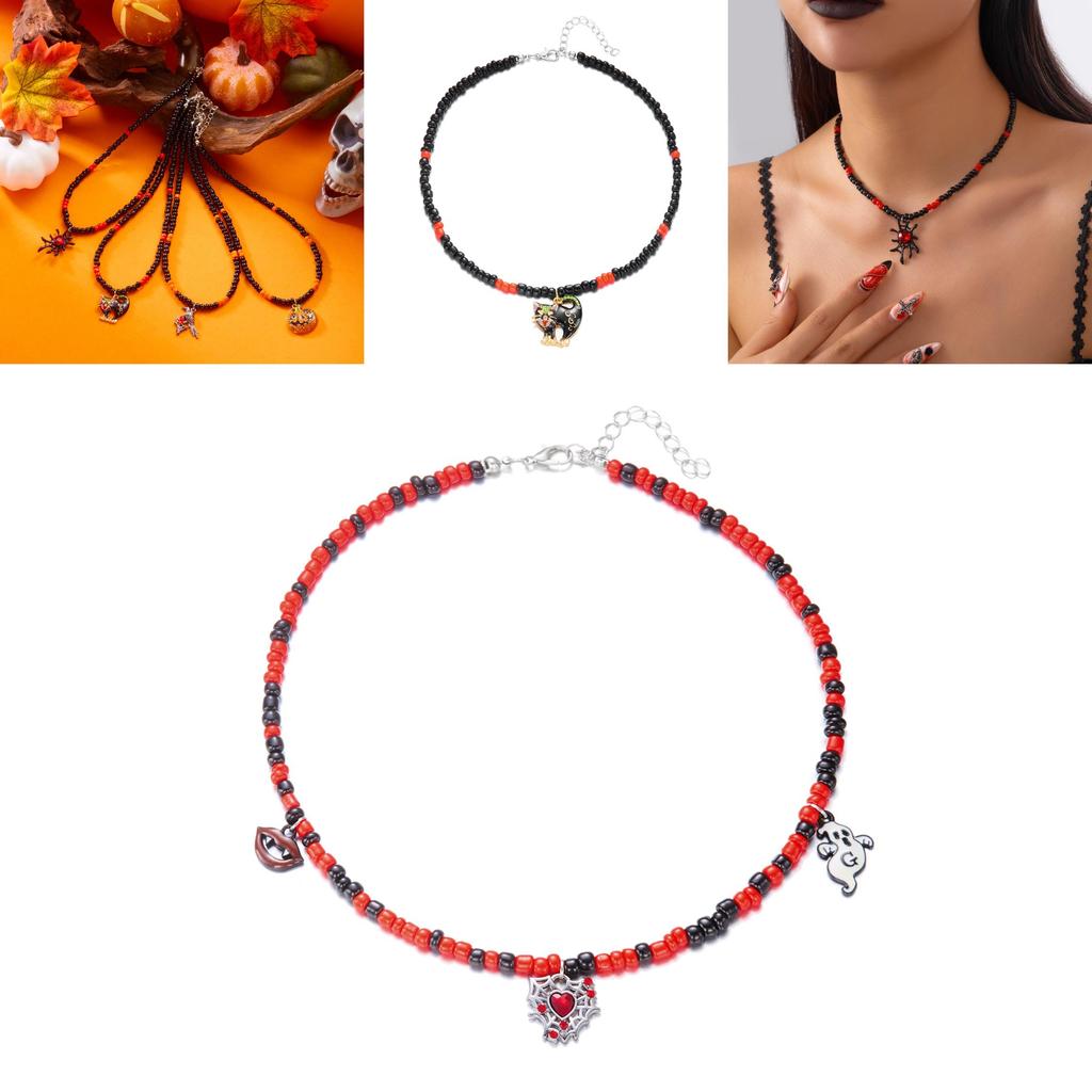 Halloween Gothic Spider Web Pendant Necklace With Rhinestones For Men And Women