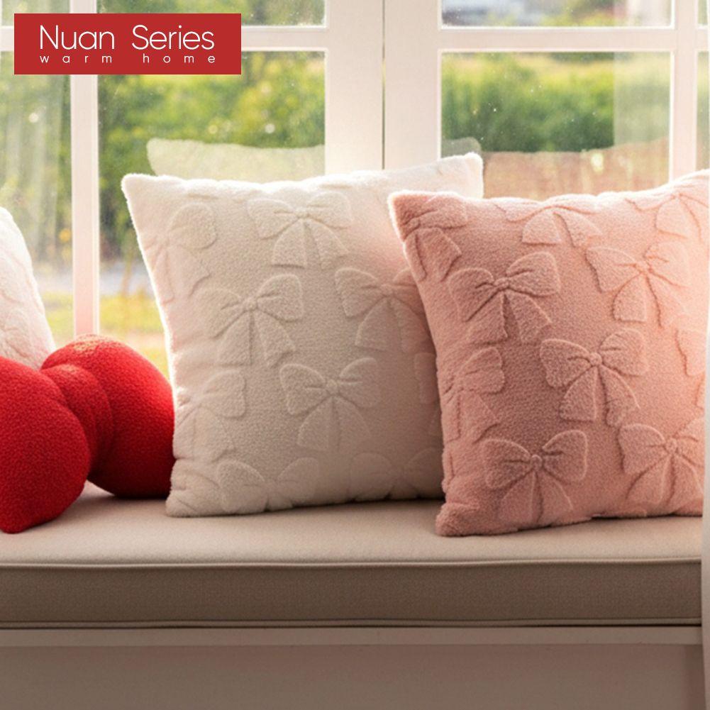 1PC Nuan Series 45x45cm Simple Solid Color Pillowcase Butterfly Knot Plush Soft Cushion Cover for Sofa Living Room Bedroom Home Decor