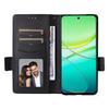 Compatible Leather Flip Case with Card Slot & Lanyard for VIVO Y38/Y58/Y200i 5G; Lychee Grain Design.