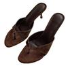 Soft Leather Version~ Retro High-heeled Toe Cool Slippers Flip-flops Women's Outer Wear with Skirt Simple Temperament Stiletto Sandals