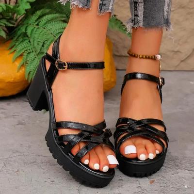 Fashion Ladies Shoes Summer New Narrow Band Buckle Strap Women's Modern Sandals Outdoor Chunky Heel Plus Size Daily Dress Heeled Sandals