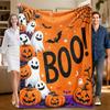 1 Piece Halloween-themed Orange Flannel Blanket, Soft, Suitable for Sofa, Bed, Office, All-season Use.