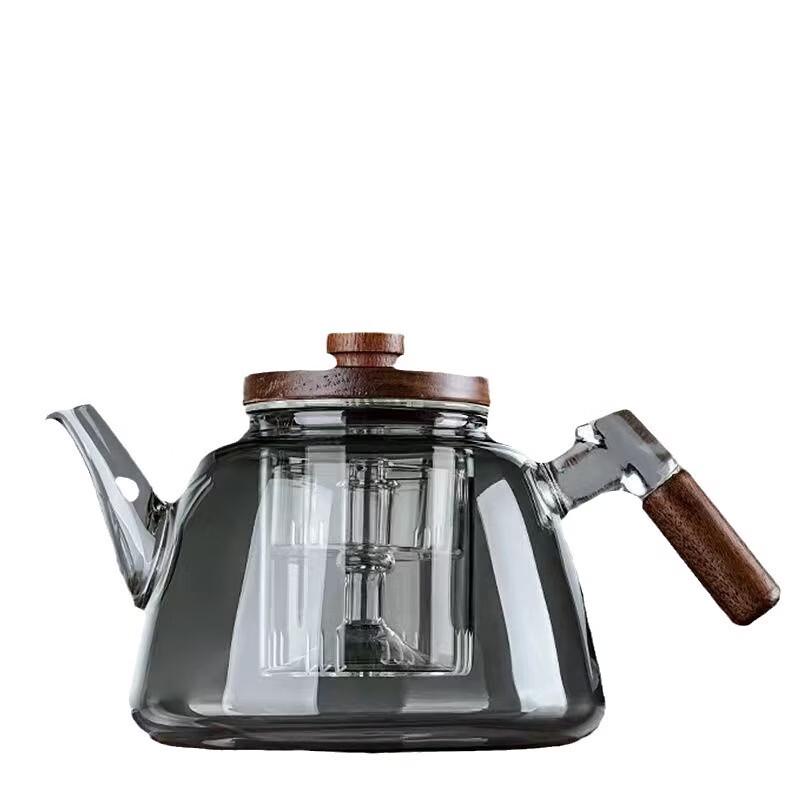 Hanyou Transparent Heat-Resistant Teapot with Wooden Accents