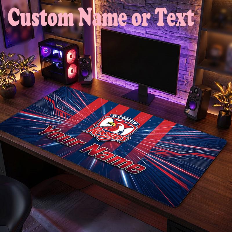 Sydney Roosters Customized Name Text Mouse Pad, Large Desk Mouse Mat Personalized Home Office Present