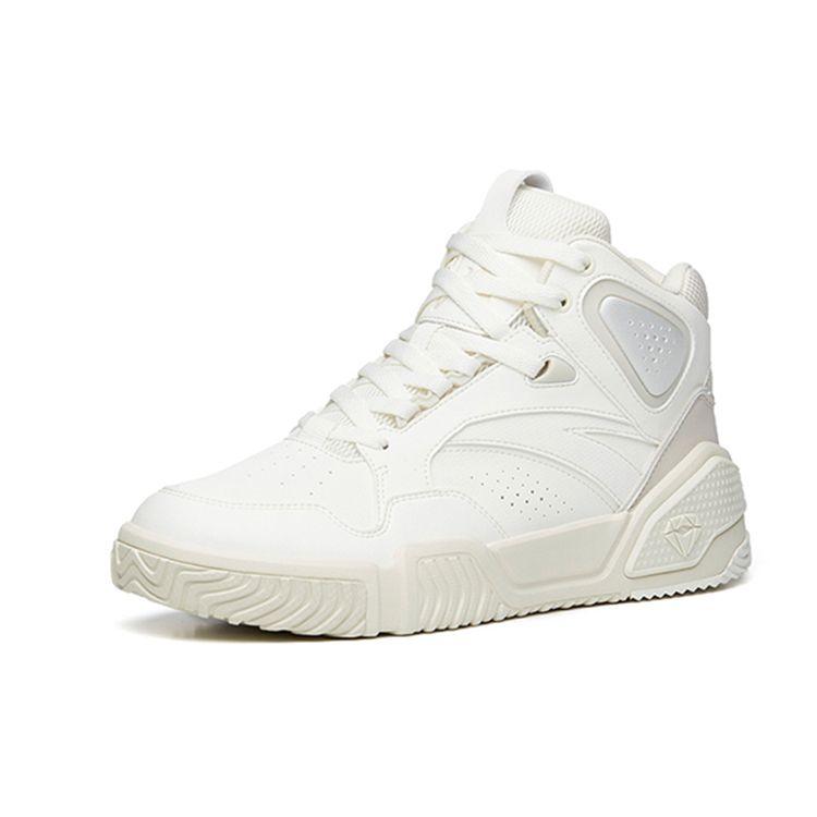 Anta Lifestyle Series Flame Fashion Comfortable Casual High-Top Skate Shoes Men Sneakers White Gray 112238090R-1