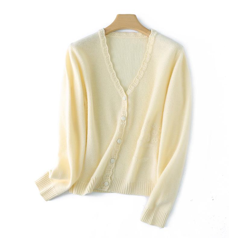 2025 A/W Women's V-Neck Pure Wool Jacquard Knit Cardigan Sweater