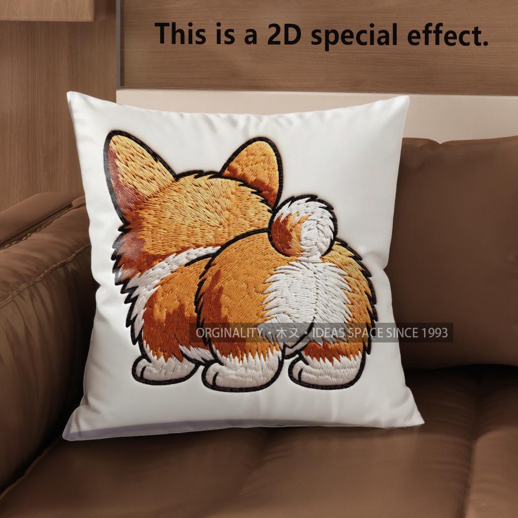 2D Cute Pembroke Welsh Corgi Butt Pillows Pattern Cushion Cover Suitable For Sofa Bedroom Car Pillow Cover