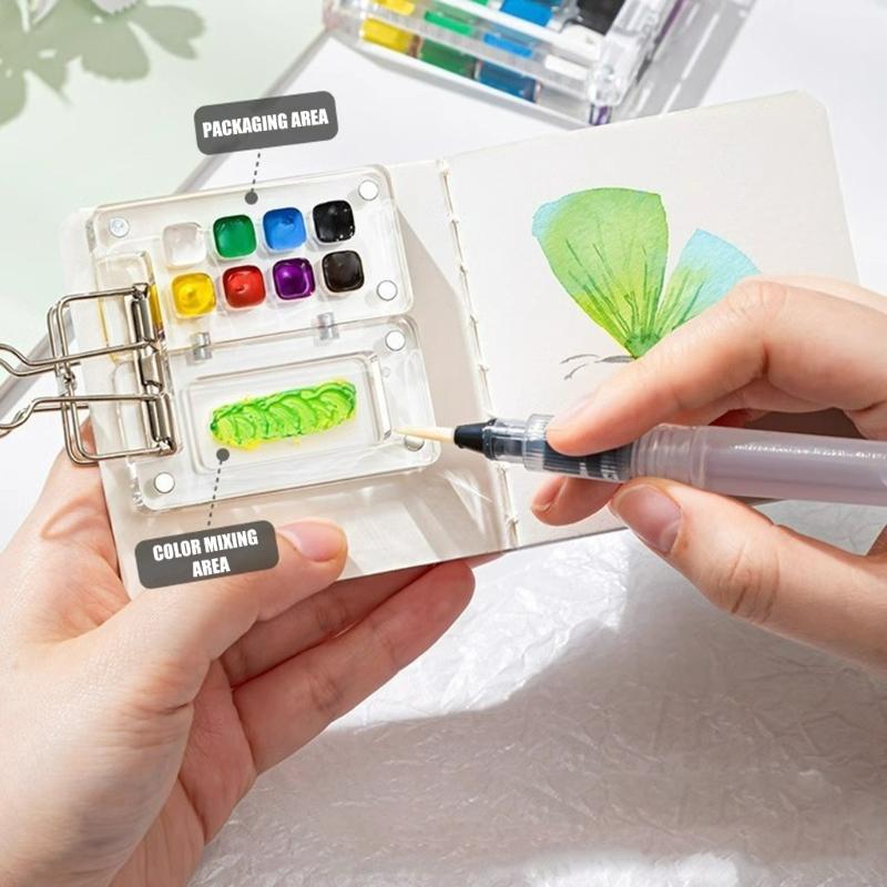 8/15 Grids Watercolour Travel Set Portable Watercolor Palette Set Sketchbook Palette with Clip Watercolour Paint Set
