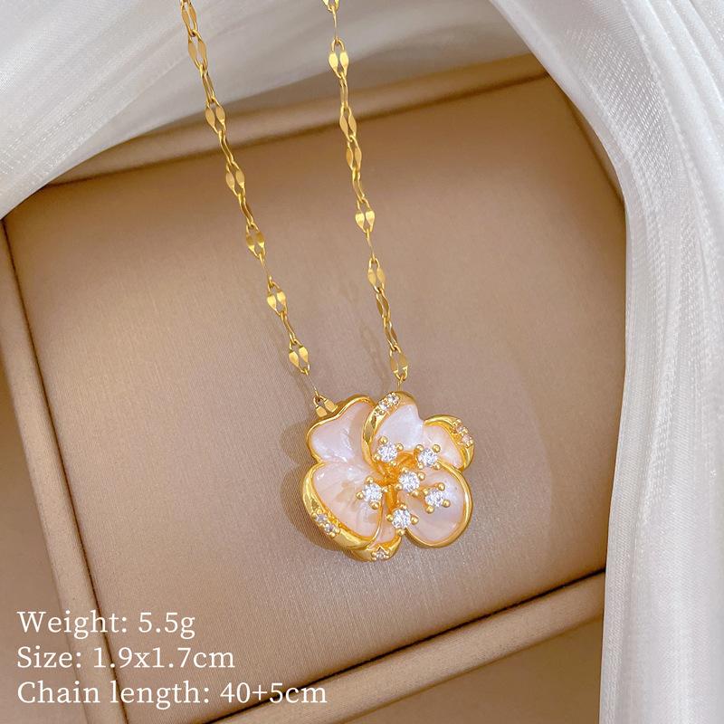 

Elegant Zircon White Flower Stud Earrings Necklace for Women Fashion Sweet Stainless Steel Chain Jewelry Sets Gifts for Lover