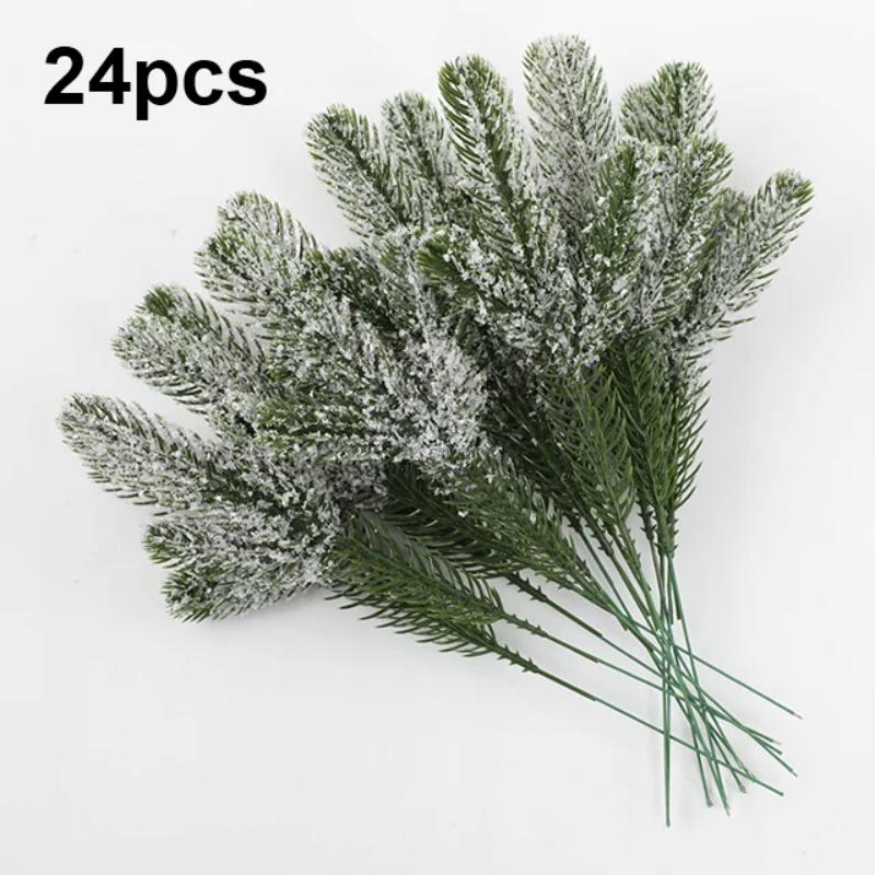 Artificial Pine Needles Branches Garland Green Plants Christmas Fake Christmas Greenery for Xmas DIY Garland(Snow Covered Style)
