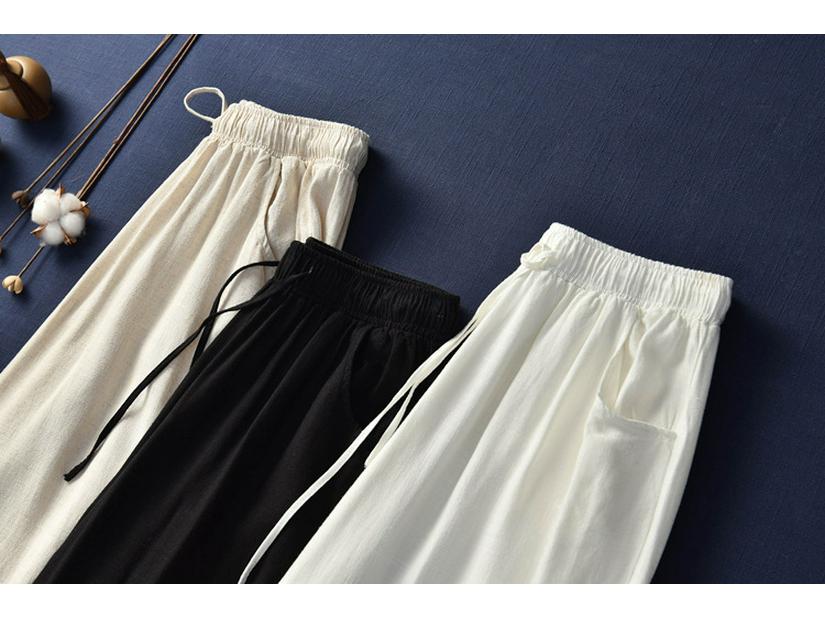 2025 Spring/Summer Nianbaixiu Women's Cotton Linen Wide-Leg Trousers - Zen-Inspired Light Retro Style