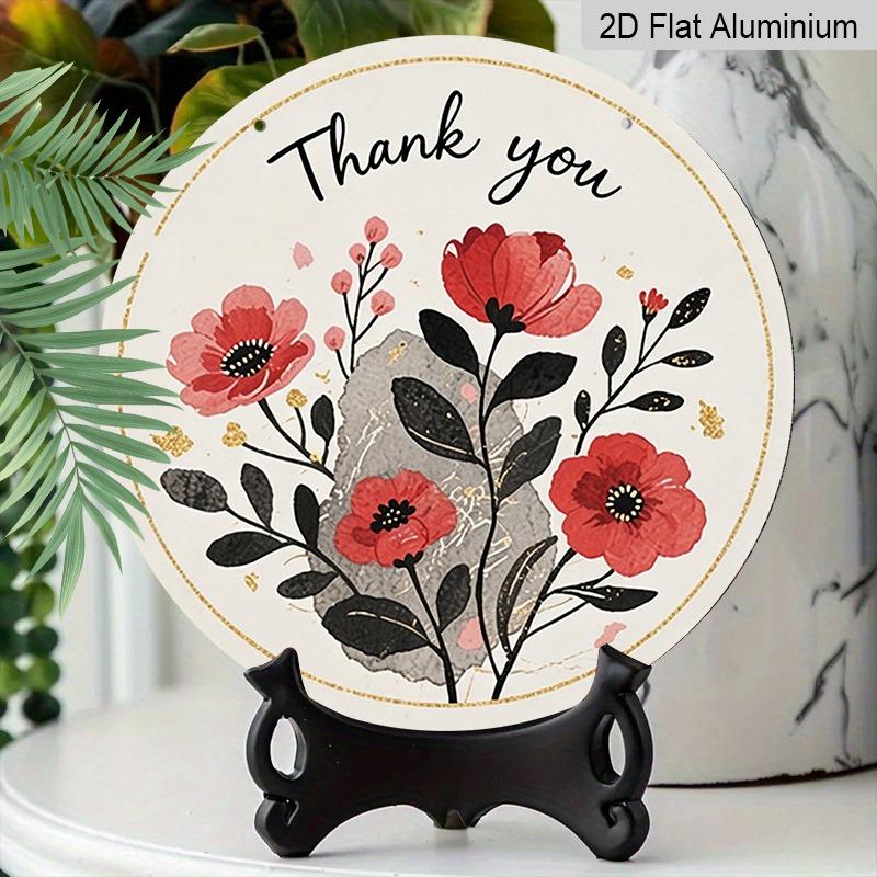 2D Flat Retro Aluminum Wall Stickers in Various Sizes. Watercolor Poppy Flower Thank-you Sign for Teachers. A Retro and Elegant Floral Pendant