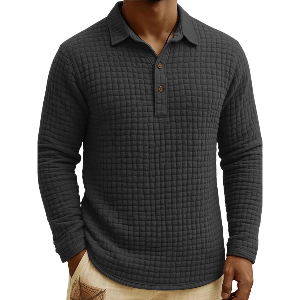 Men's Quilted Knit Solid Color Pullover Button-down Top