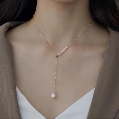 Natural Pearl Necklace Women's Light Luxury Niche Collarbone Chain 2024 New Sweater Chain Accessories Neck Chain Long Adjustable