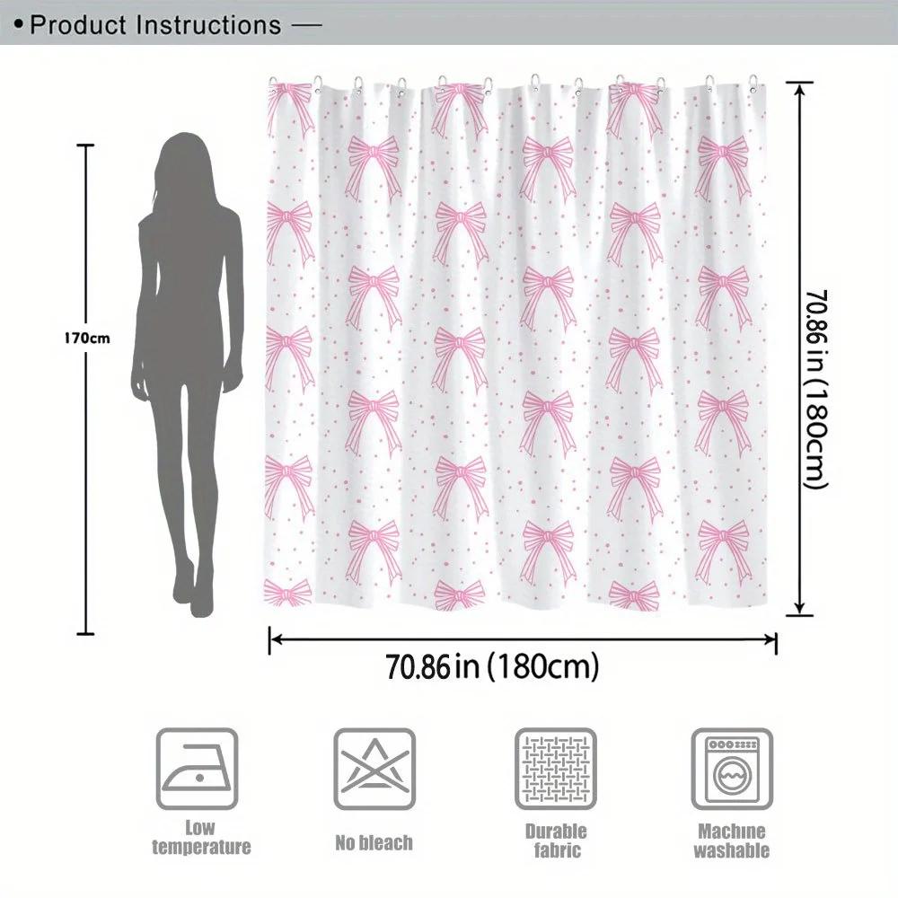 Pink Bows with Dots Shower Curtain - Romantic Whimsical Design, Polyester Fabric,12 Hooks,Fashion Theme Bathroom Decor