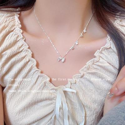 Princess Silver Bow and Heart Necklace for Women